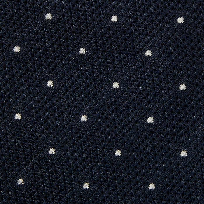 Navy tie made from silk grenadine Garza Fina with polka dots, unlined #1