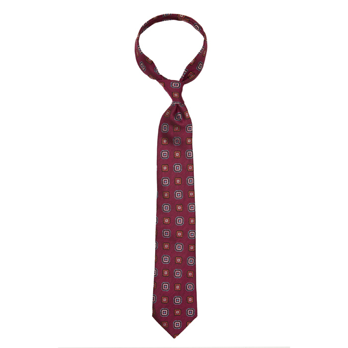 Silk-linen burgundy tie with large ornamental pattern #2
