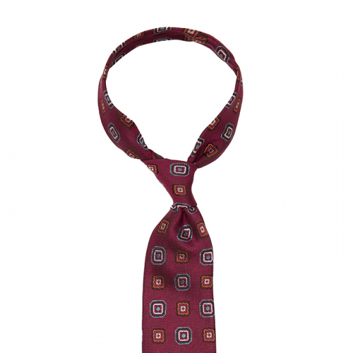 Silk-linen burgundy tie with large ornamental pattern