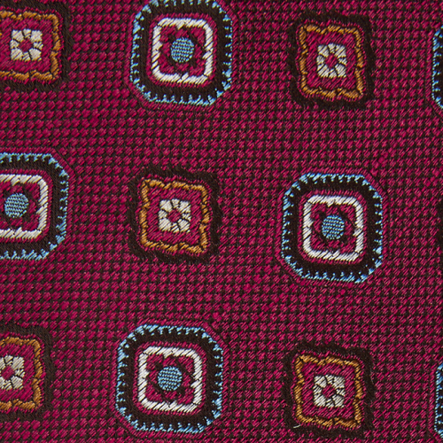 Silk-linen burgundy tie with large ornamental pattern