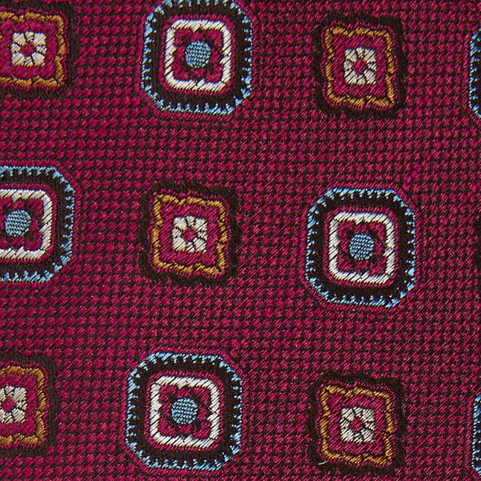 Silk-linen burgundy tie with large ornamental pattern #1