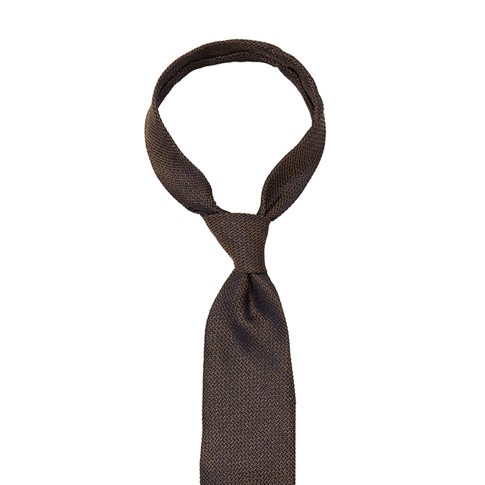 Silk-linen brown tie with navy accents #0