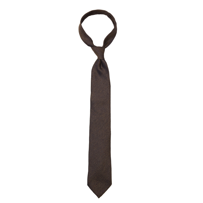 Jedwabno-lniany brązowy krawat z granatowymi refleksami