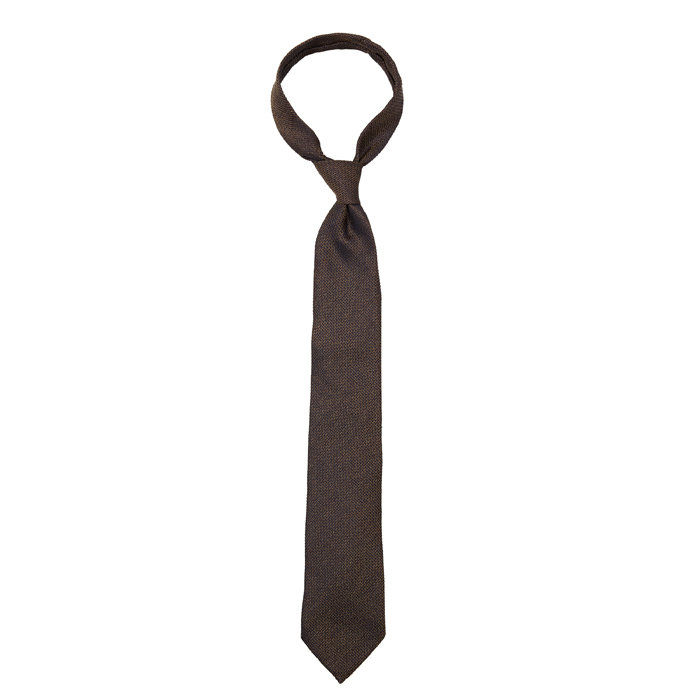 Silk-linen brown tie with navy accents #2