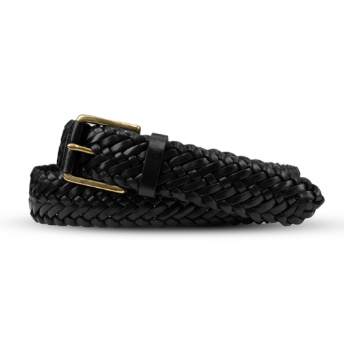 Men's black braided leather belt