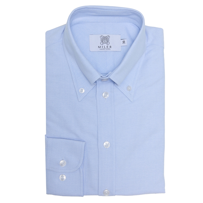 Men's light blue cotton long button-down shirt