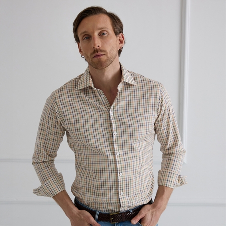 Beige men’s tattersall check shirt