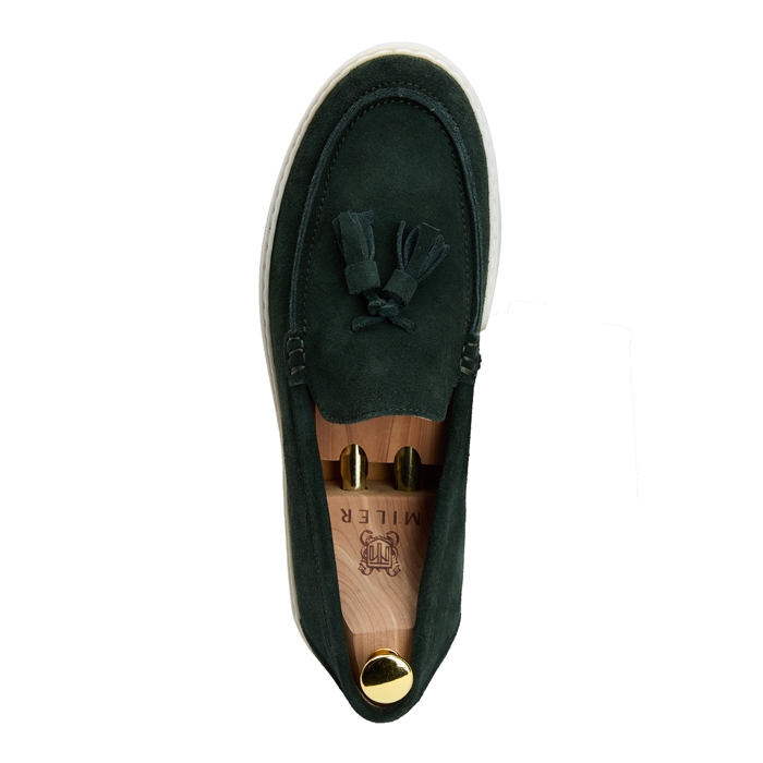 Men’s dark green suede tassel moccasins #3