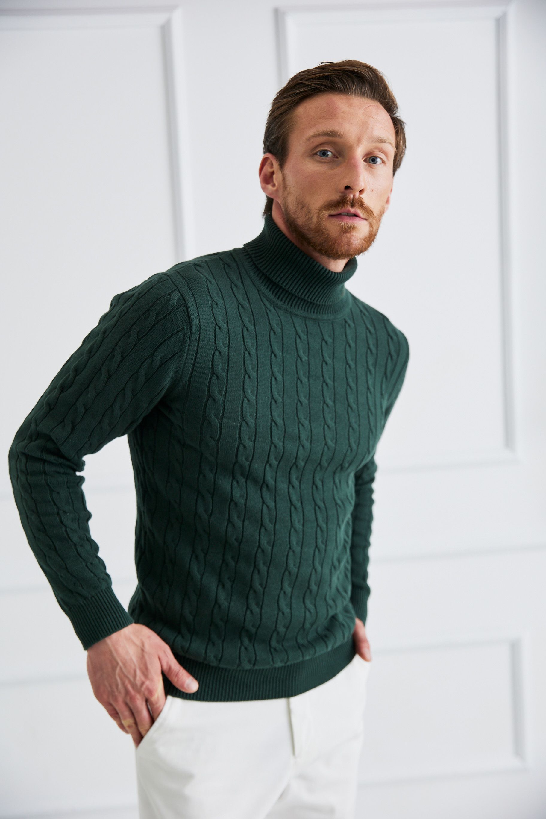 Bottle-green turtleneck