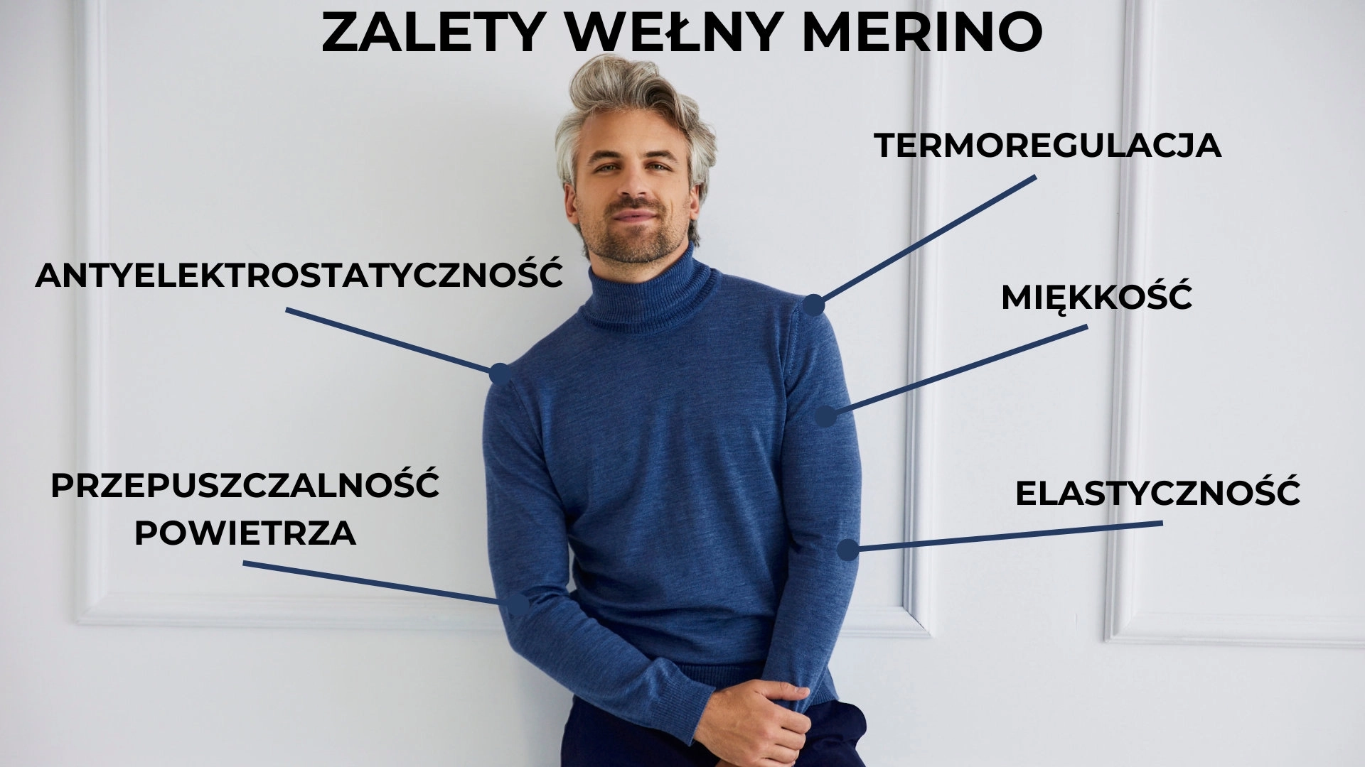 Golf niebieski z wełny merino