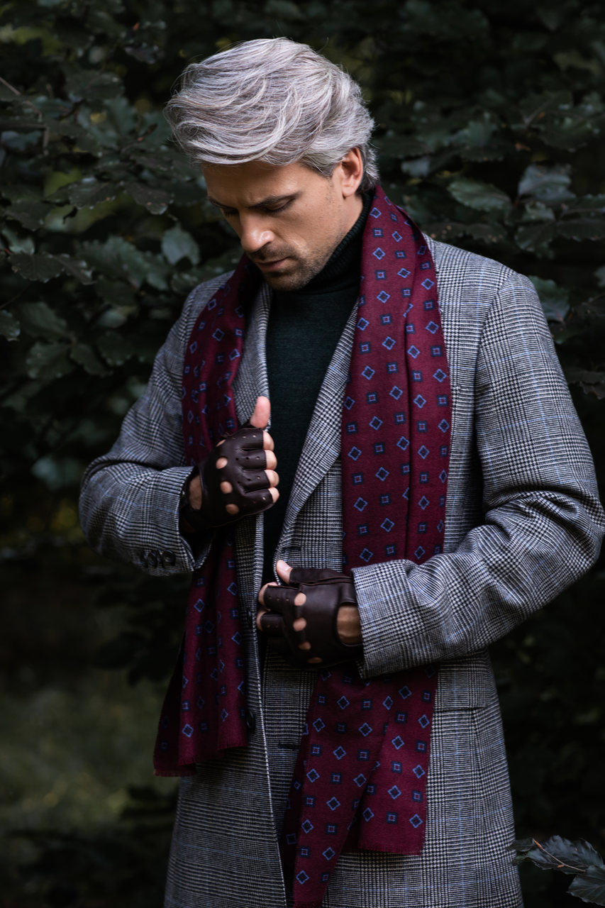 Charles grey wool coat in Prince of Wales check