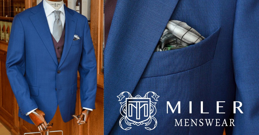Blue suit with a burgundy vest