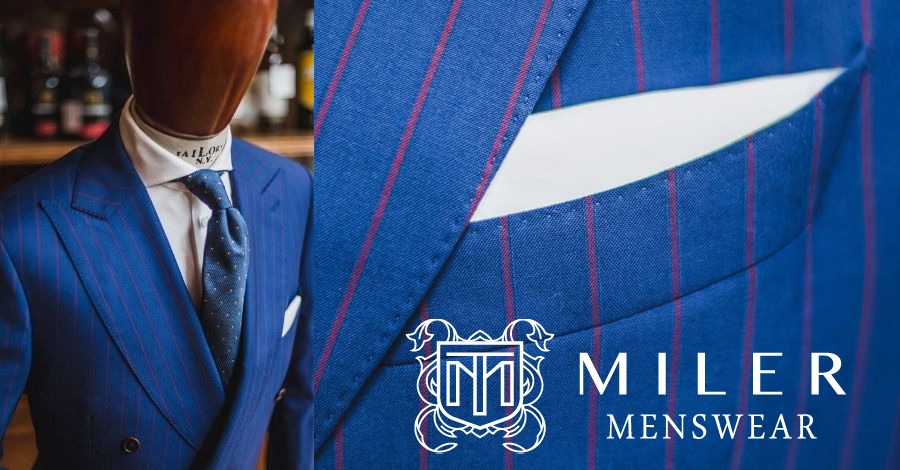 Double-breasted suit with a burgundy pinstripe