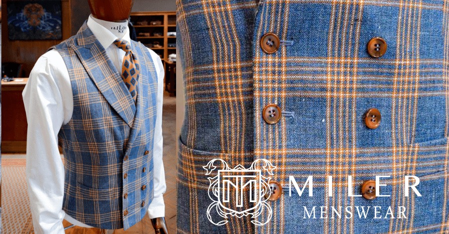 Blue vest with orange check