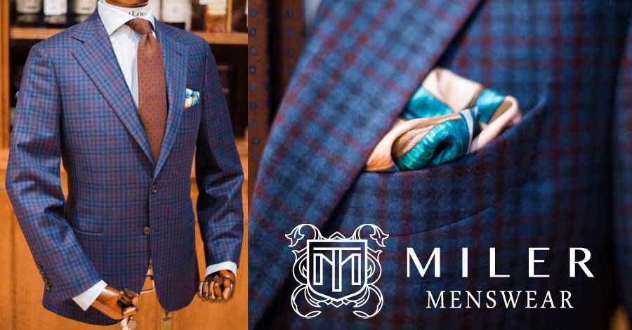 Navy single-breasted checked suit