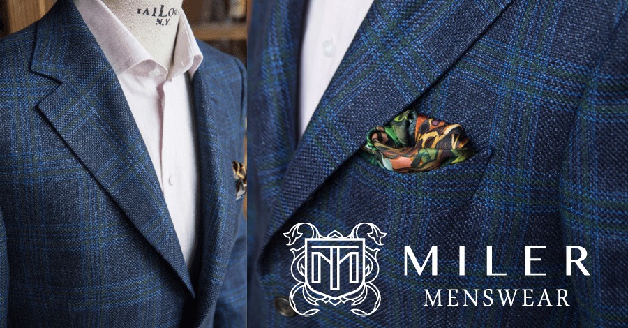 Navy jacket with a blue-green check pattern