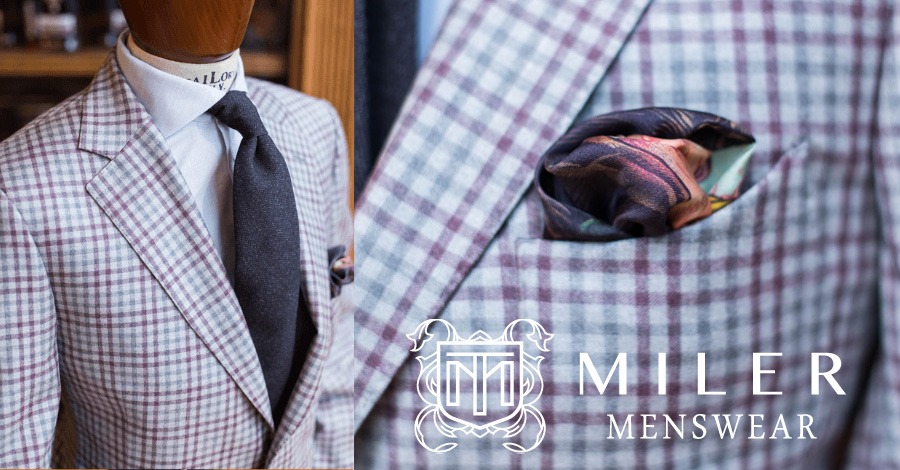 Summer jacket in a grey and purple check