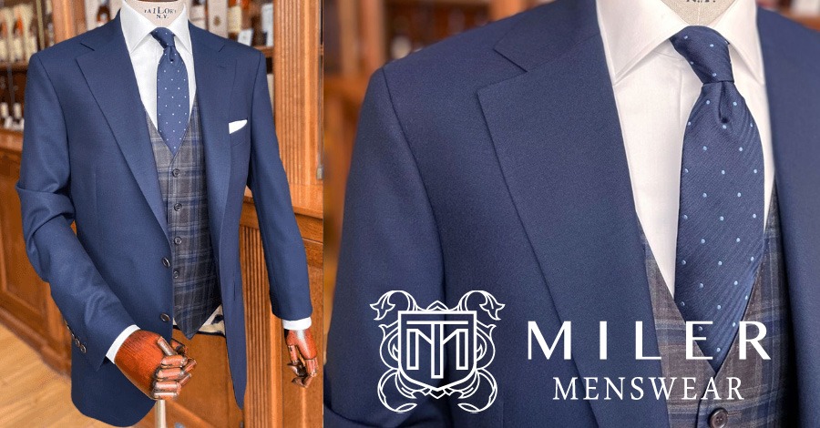 Classic navy suit with a patterned vest